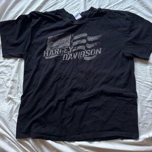 Harley-Davidson Black T-Shirt with Faded Gray Flag Logo